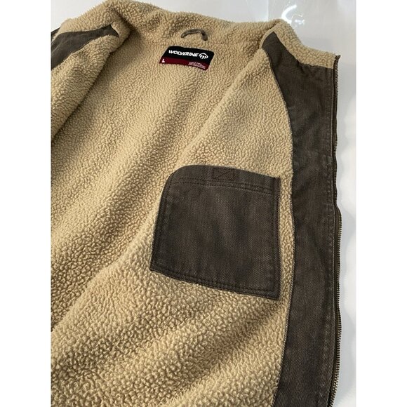 Wolverine Upland Sherpa Lined Gray Vest Twill Cotton Men’s Large Full Zip - Picture 8 of 16